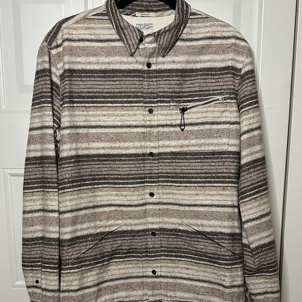 All Saints Beige and Brown Striped button up
